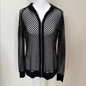 Bailey 44 Black Mesh Zip-Up Top